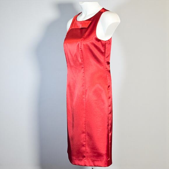 Vintage Positive Attitude Red Satin Cocktail Dress Sz 10 Sleeveless Holiday Glam - Picture 8 of 9
